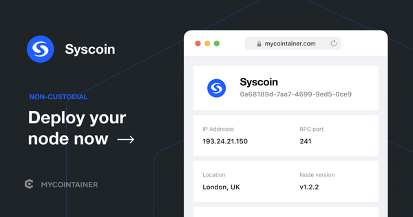 Syscoin Masternode Hosting Live on MyCointainer